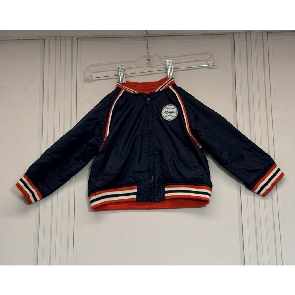 Vintage Kiks Kids Baseball Slugger Jacket Size 24 Months Blue Red White